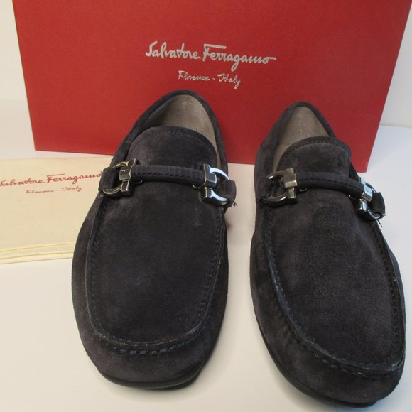 Ferragamo Mens Dark Blue Suede Loafer/Driving Shoes 7 1/2 D New with Box - Picture 3 of 10